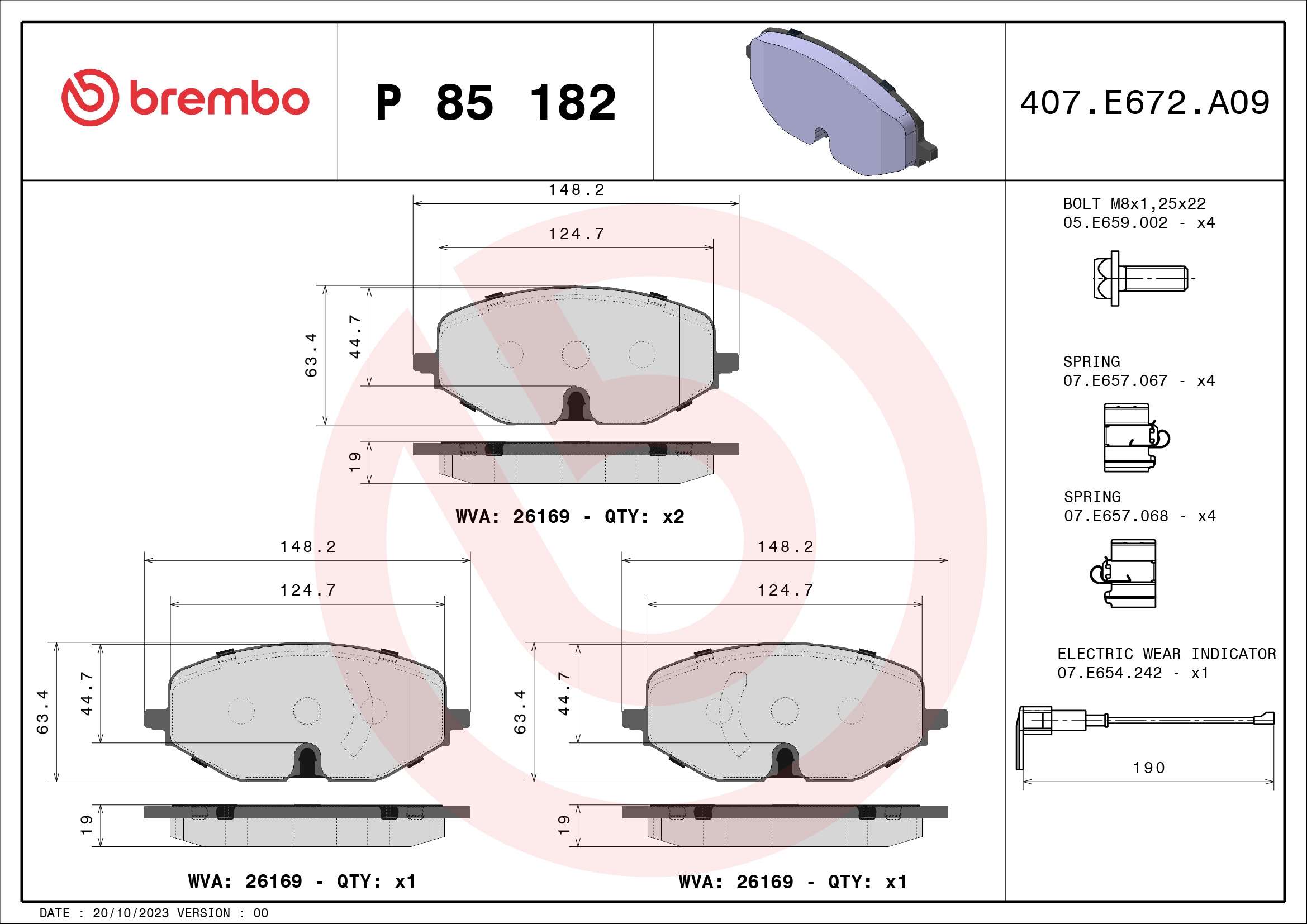 A.B.S. P 85 182 BREMBO Bremsbelagsatz, Scheibenbremse
